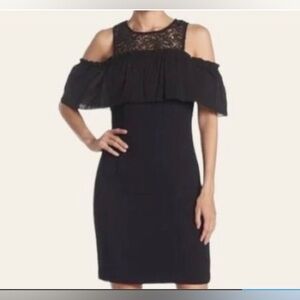 TRINA TURK Lauren Black Lace Cold Shoulder Sheath Dress